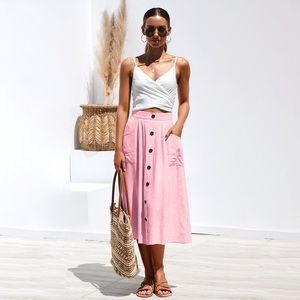 NEW Light Pink Lightweight Midi Skirt w/ Pockets